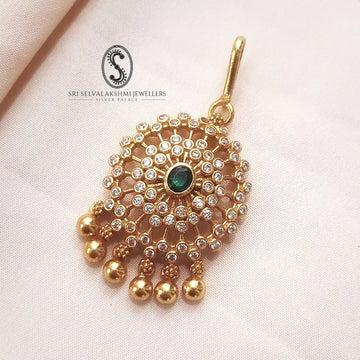 White & Green stone Temple Silver Mang Tikka 101