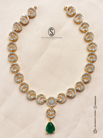 Gold coated silver necklace with green gemstone, 925 silver necklace