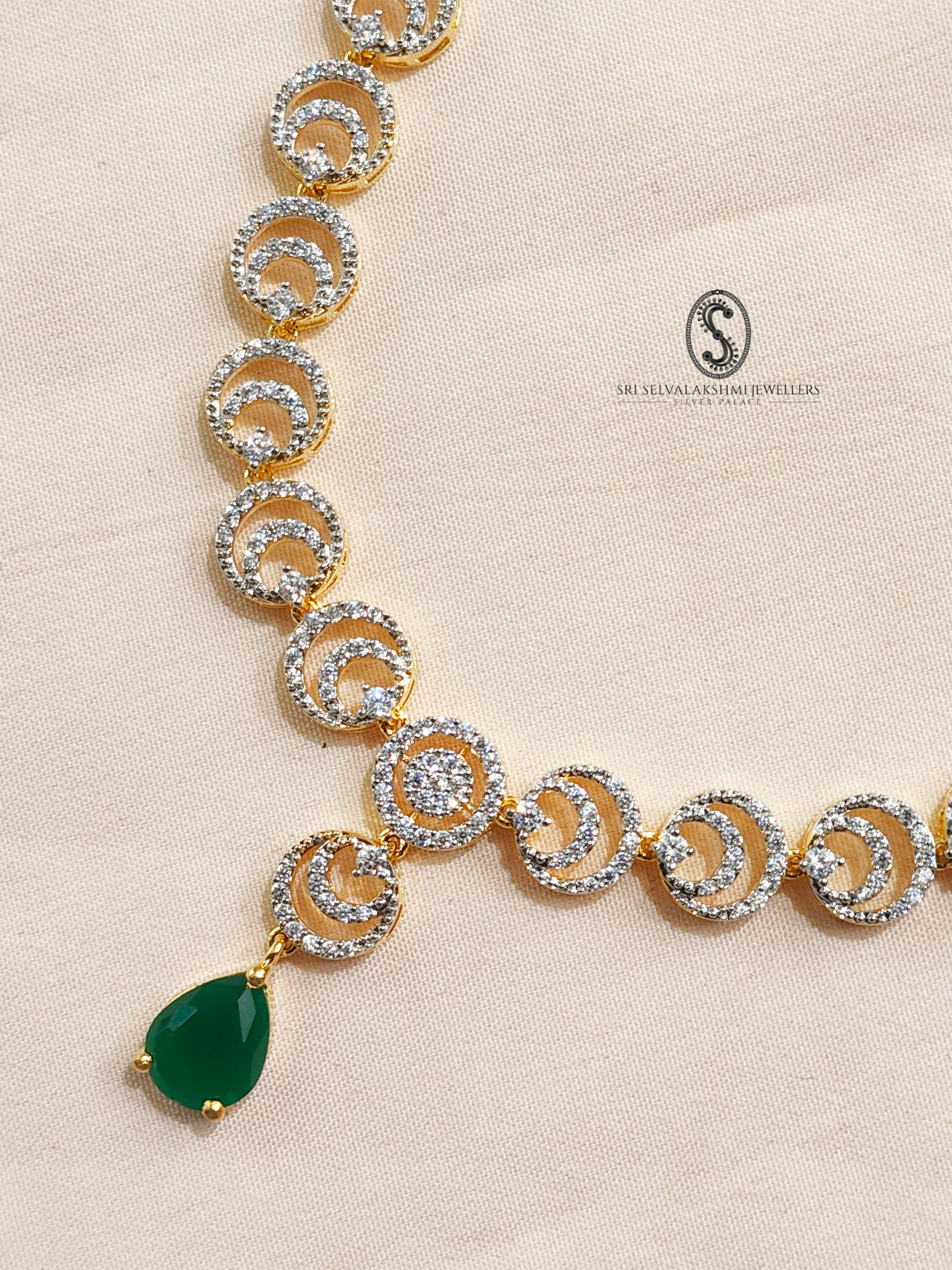 Gold coated silver necklace with green gemstone, 925 silver necklace