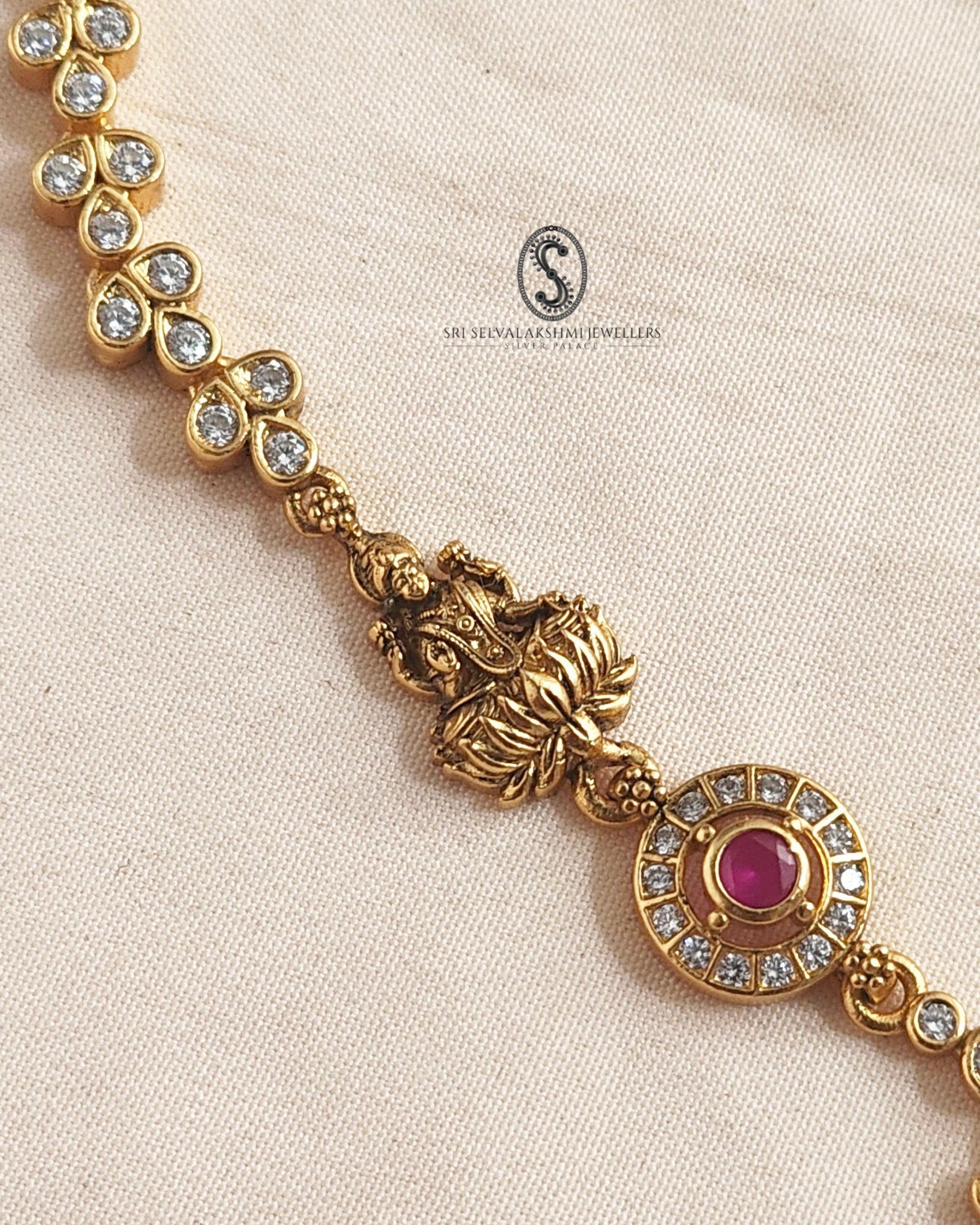 lakshmi temple necklace in 925 silver, gold coated silver necklace, bridal silver necklace