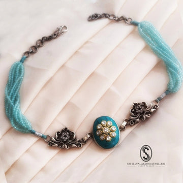 Turquoise inspired Silver Antique Fusion Necklace 102
