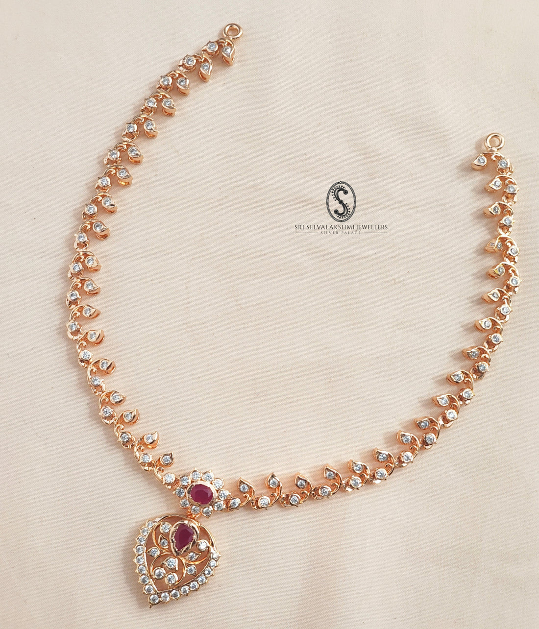 Rose gold coated diamond inspired silver necklace