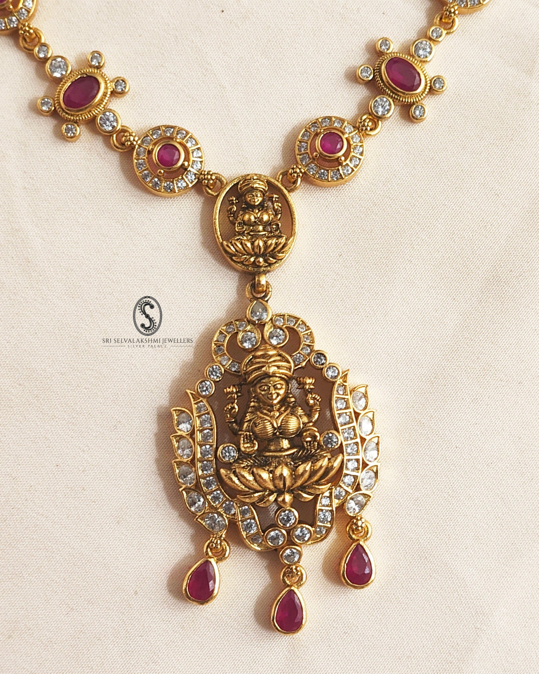 lakshmi temple necklace in 925 silver, gold coated silver necklace, bridal silver necklace