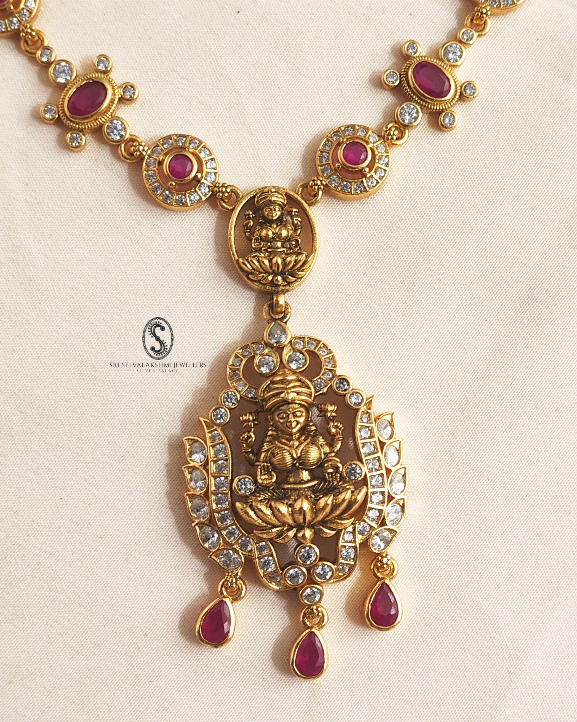 lakshmi temple necklace in 925 silver, gold coated silver necklace, bridal silver necklace